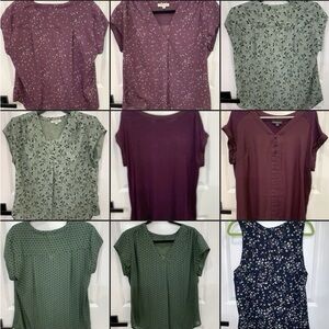 Mixed Short-Sleeve Blouse Set — Plum, Sage & Navy Mix